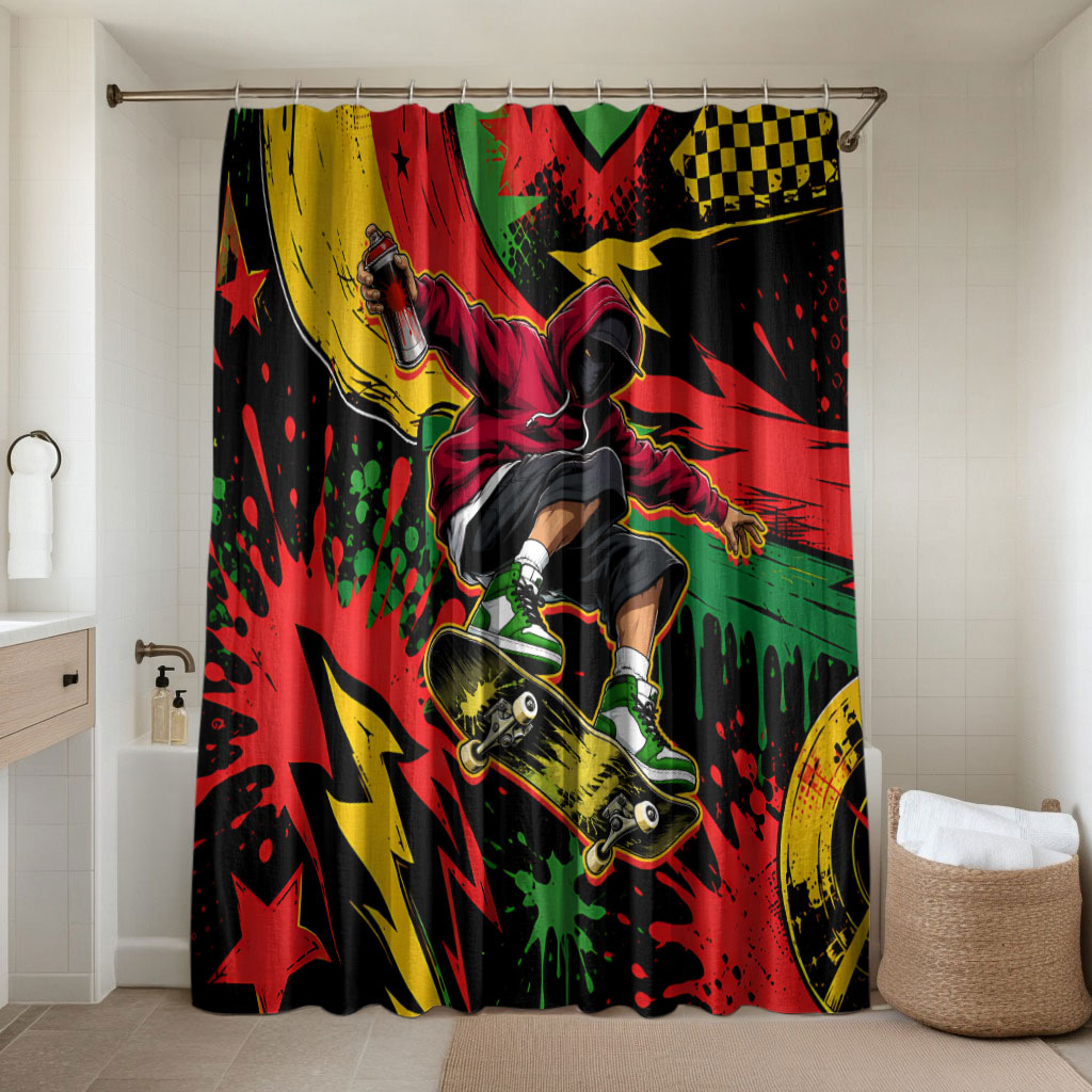 Skateboarder Spray Painter Bathroom Set Rasta Colors Graffiti Streetwear Pop Art Graphic