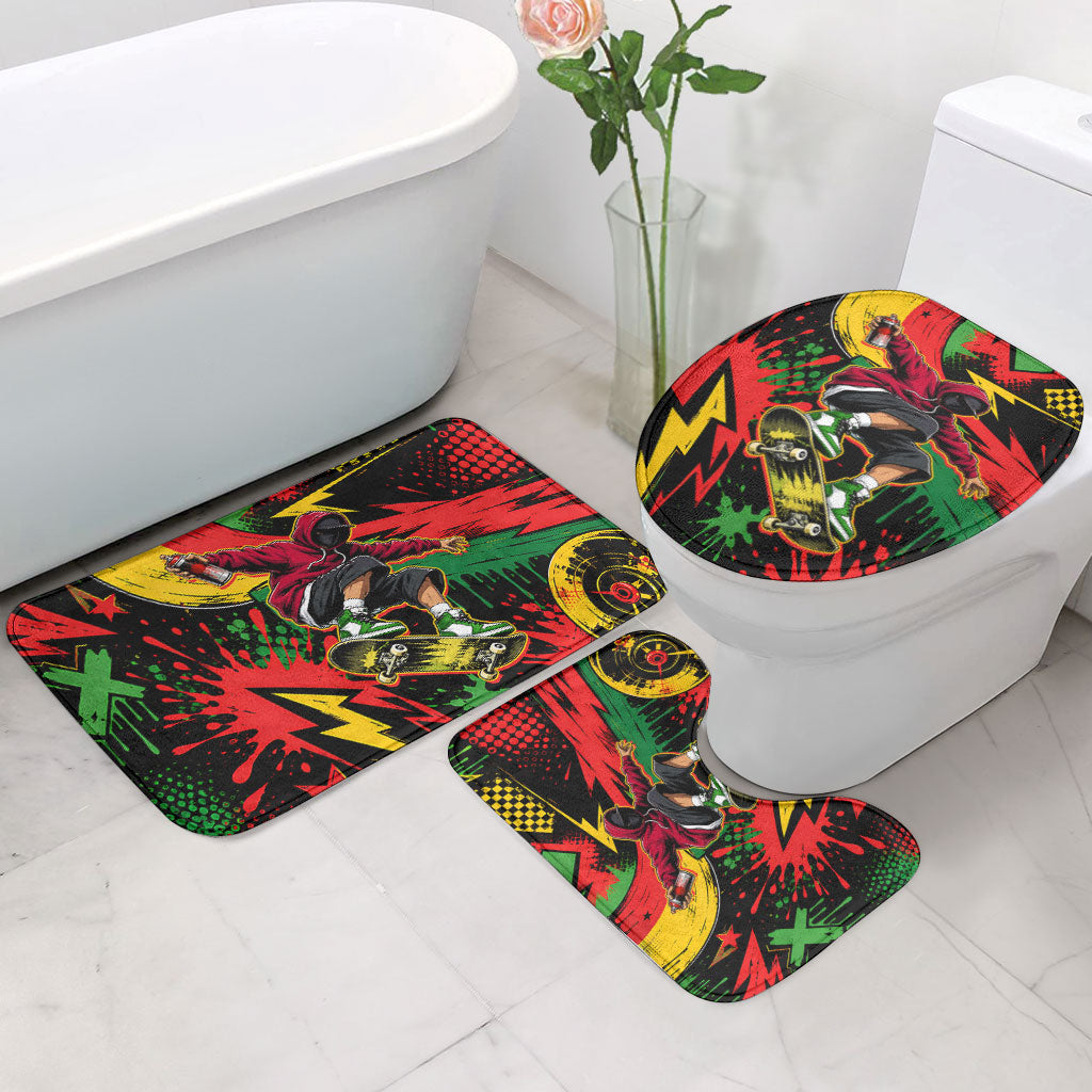 Skateboarder Spray Painter Bathroom Set Rasta Colors Graffiti Streetwear Pop Art Graphic