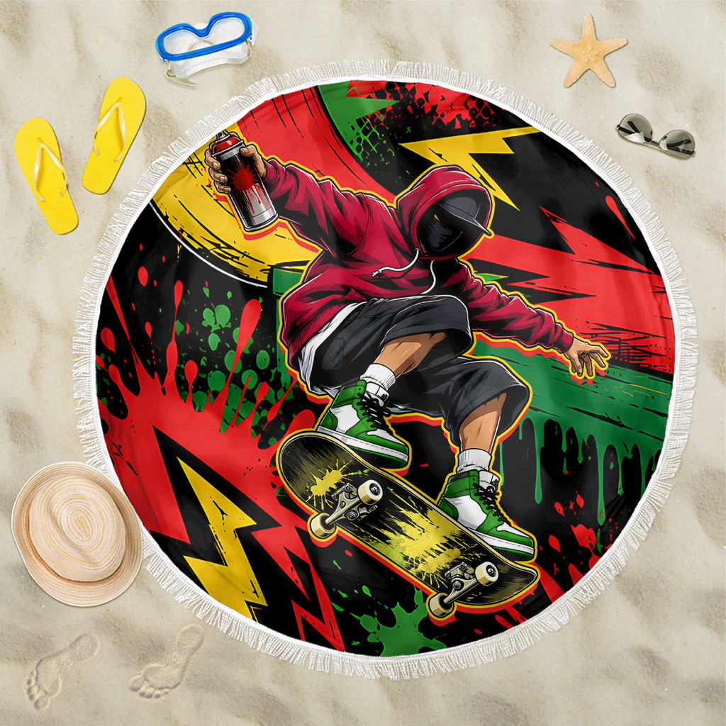 Skateboarder Spray Painter Beach Blanket Rasta Colors Graffiti Streetwear Pop Art Graphic