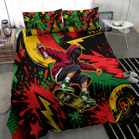 Skateboarder Spray Painter Bedding Set Rasta Colors Graffiti Streetwear Pop Art Graphic