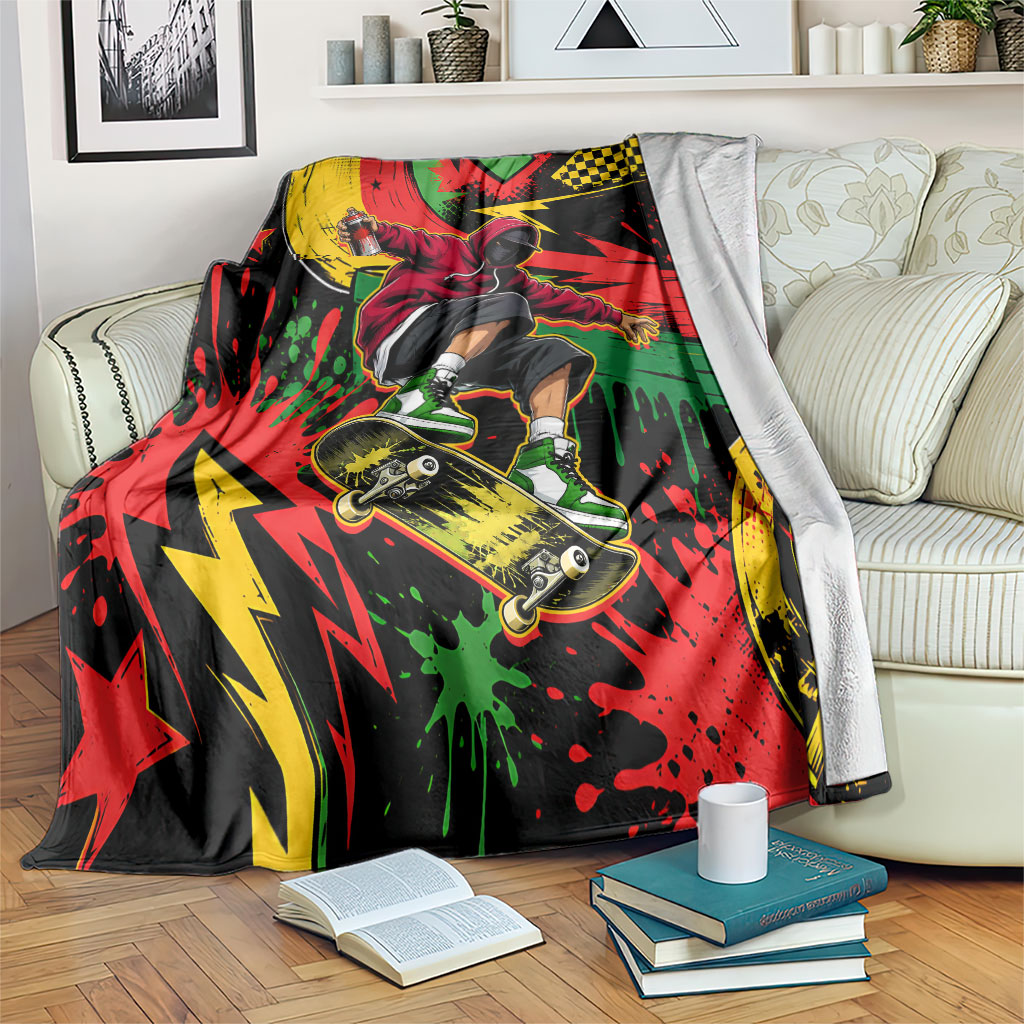 Skateboarder Spray Painter Blanket Rasta Colors Graffiti Streetwear Pop Art Graphic
