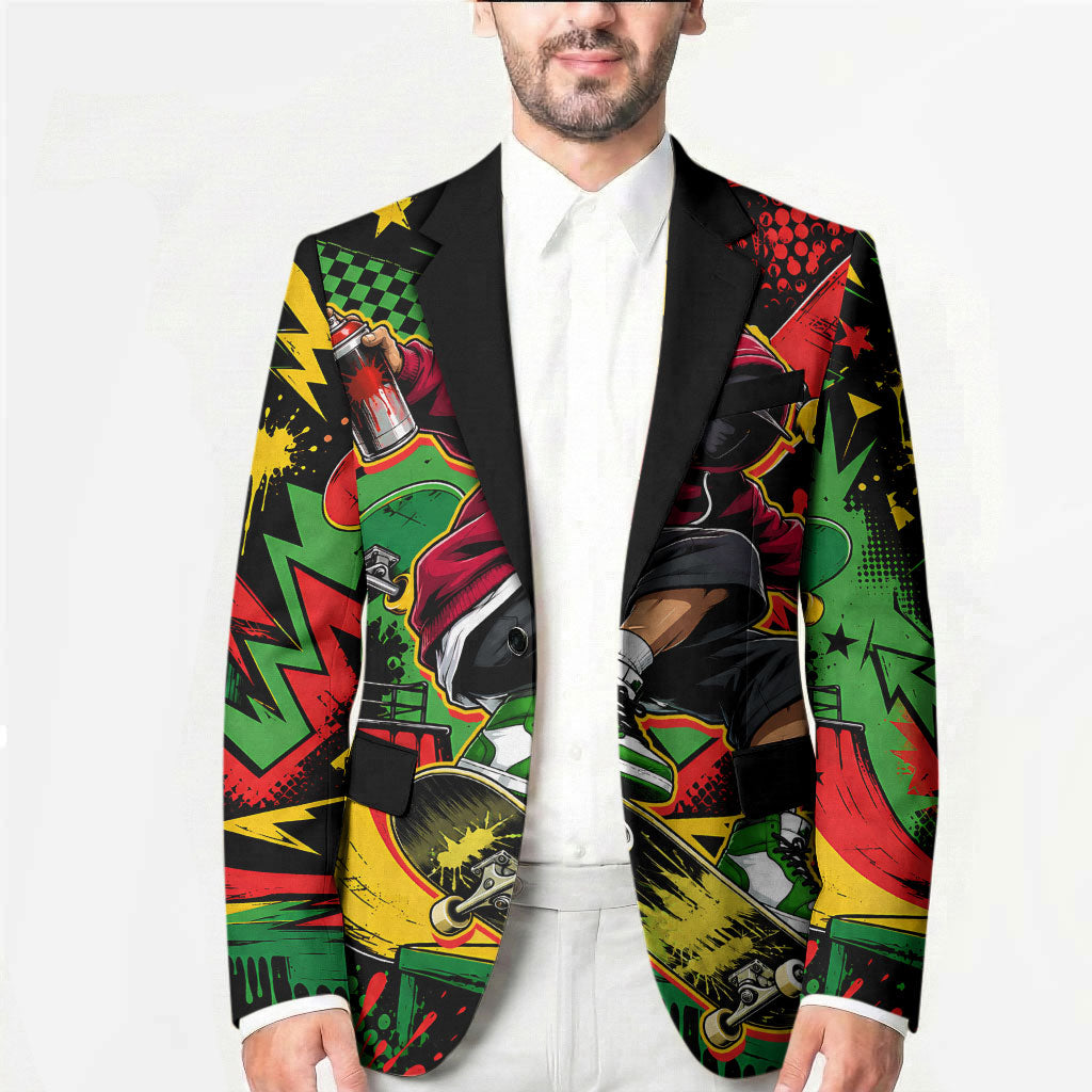 Skateboarder Spray Painter Blazer Rasta Colors Graffiti Streetwear Pop Art Graphic
