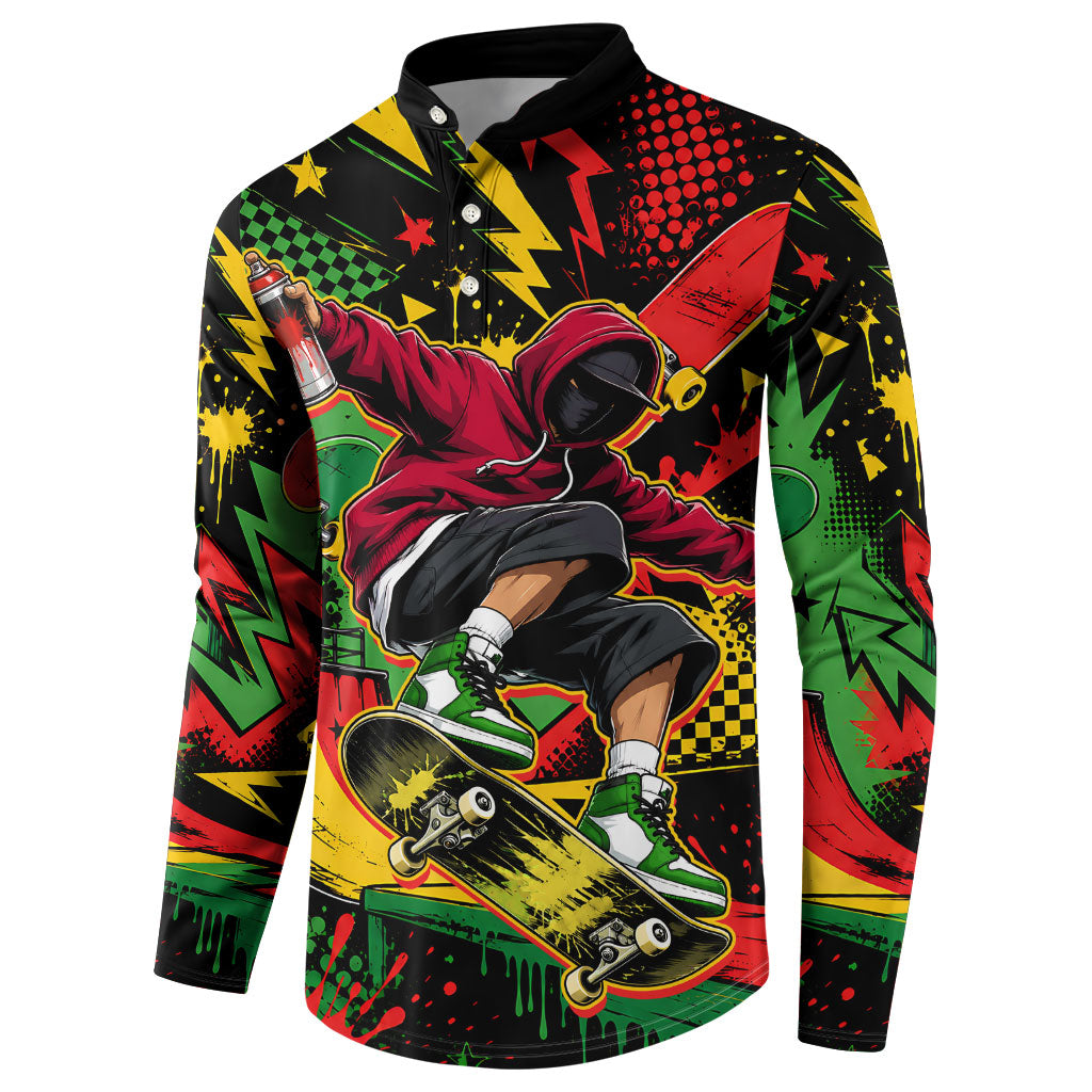 Skateboarder Spray Painter Button Sweatshirt Rasta Colors Graffiti Streetwear Pop Art Graphic