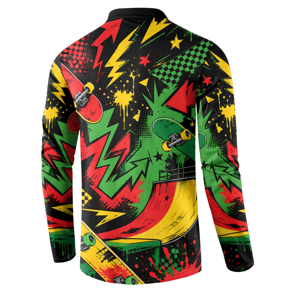 Skateboarder Spray Painter Button Sweatshirt Rasta Colors Graffiti Streetwear Pop Art Graphic