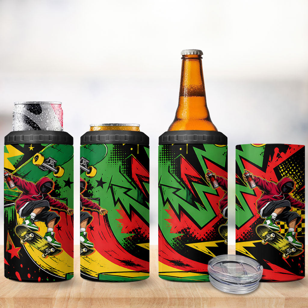 Skateboarder Spray Painter 4 in 1 Can Cooler Tumbler Rasta Colors Graffiti Streetwear Pop Art Graphic