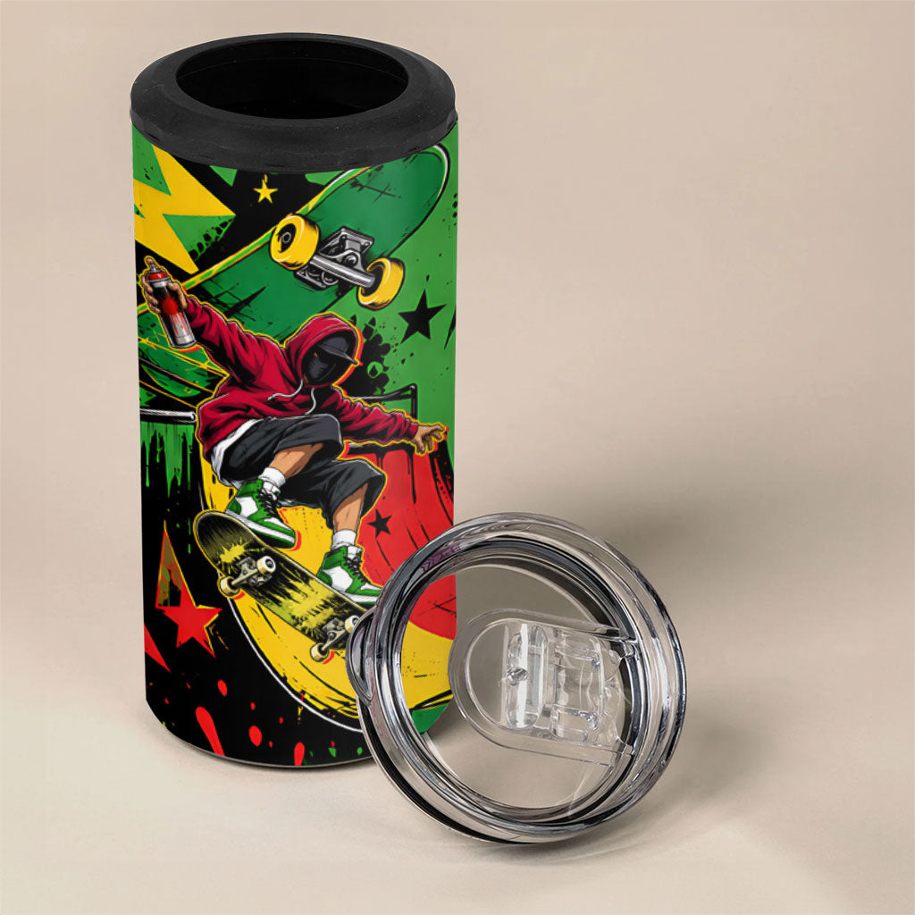 Skateboarder Spray Painter 4 in 1 Can Cooler Tumbler Rasta Colors Graffiti Streetwear Pop Art Graphic