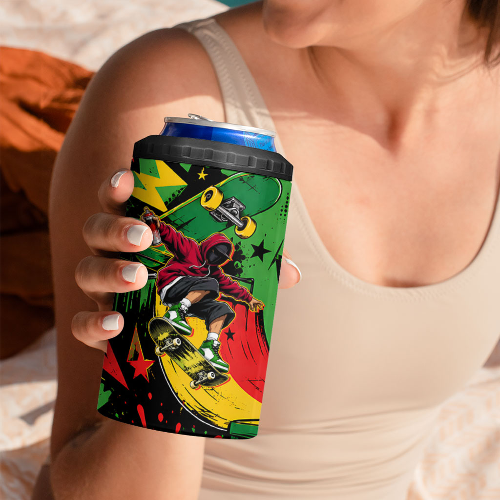 Skateboarder Spray Painter 4 in 1 Can Cooler Tumbler Rasta Colors Graffiti Streetwear Pop Art Graphic
