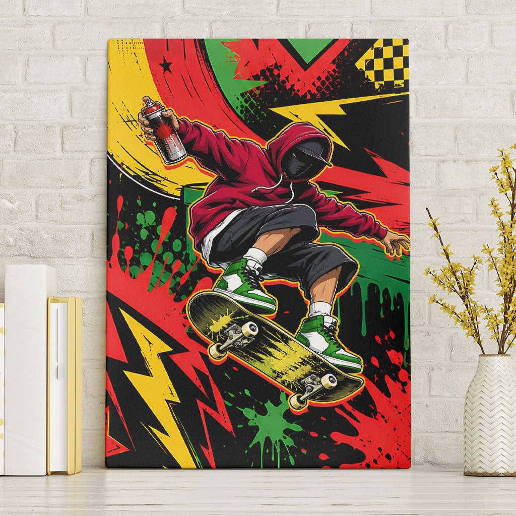 Skateboarder Spray Painter Canvas Wall Art Rasta Colors Graffiti Streetwear Pop Art Graphic