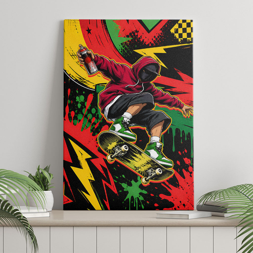 Skateboarder Spray Painter Canvas Wall Art Rasta Colors Graffiti Streetwear Pop Art Graphic