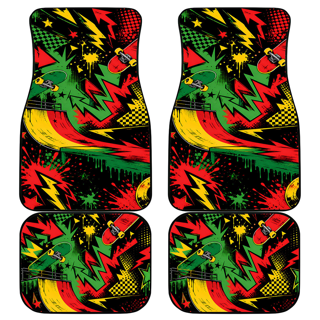 Skateboarder Spray Painter Car Mats Rasta Colors Graffiti Streetwear Pop Art Graphic
