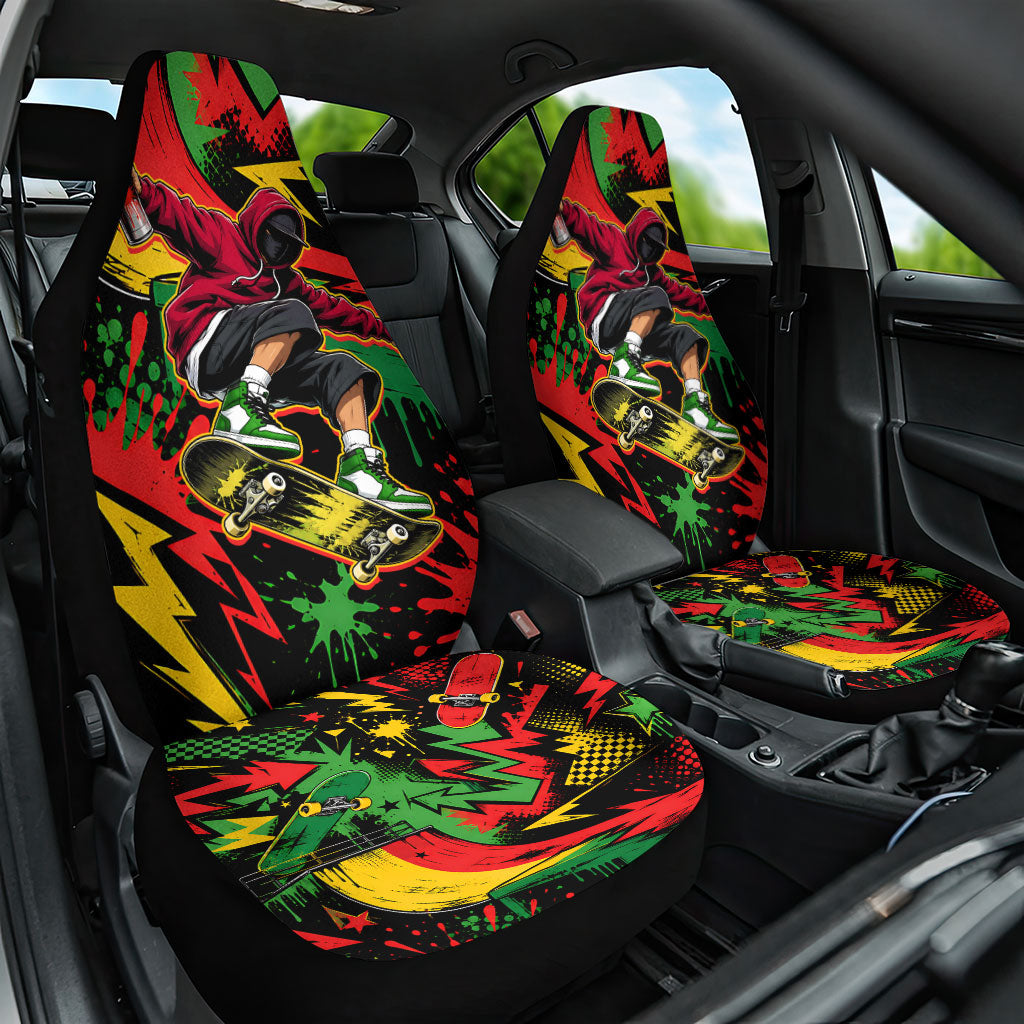 Skateboarder Spray Painter Car Seat Cover Rasta Colors Graffiti Streetwear Pop Art Graphic