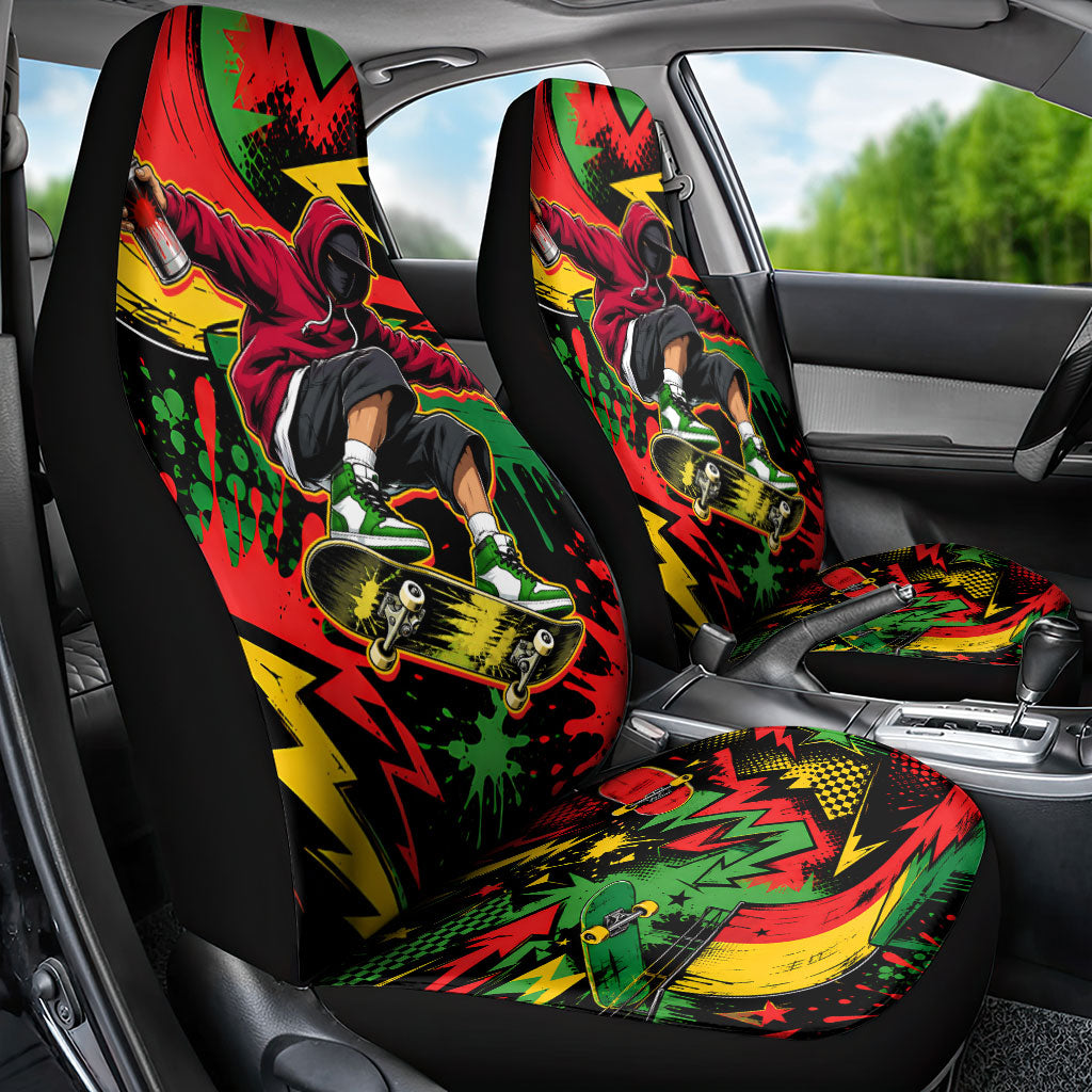 Skateboarder Spray Painter Car Seat Cover Rasta Colors Graffiti Streetwear Pop Art Graphic