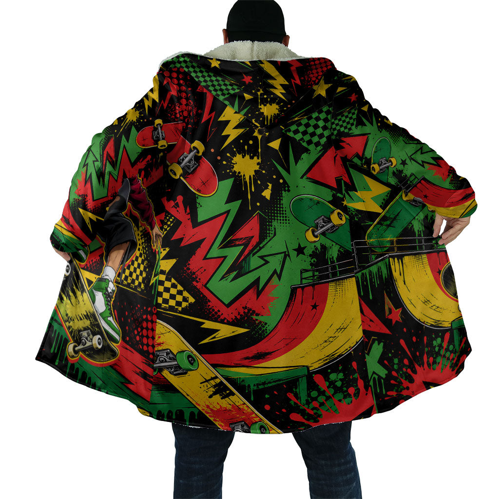 Skateboarder Spray Painter Cloak Rasta Colors Graffiti Streetwear Pop Art Graphic