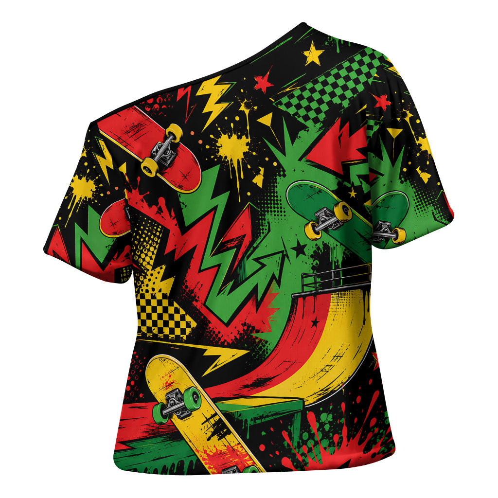 Skateboarder Spray Painter Cross Shoulder Shirt Rasta Colors Graffiti Streetwear Pop Art Graphic