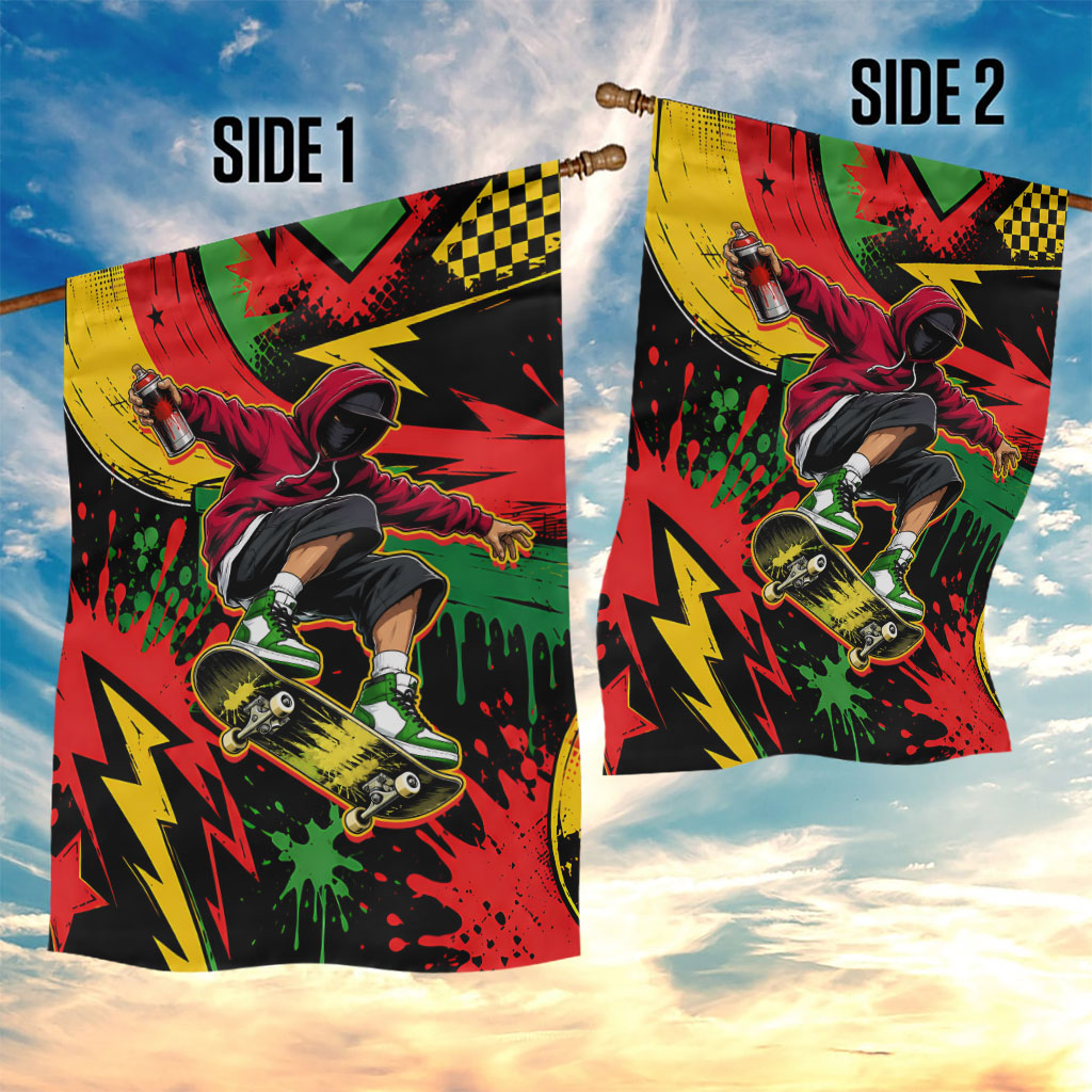 Skateboarder Spray Painter Garden Flag Rasta Colors Graffiti Streetwear Pop Art Graphic