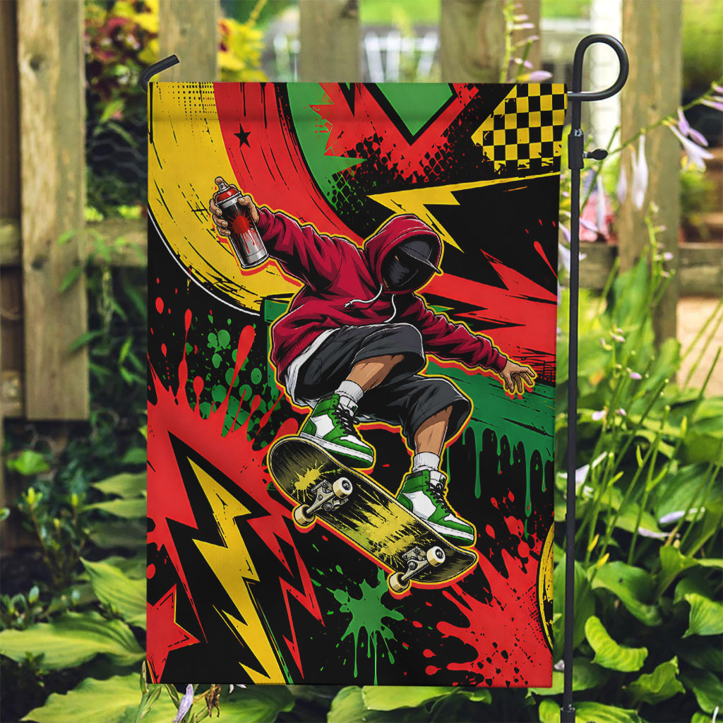 Skateboarder Spray Painter Garden Flag Rasta Colors Graffiti Streetwear Pop Art Graphic