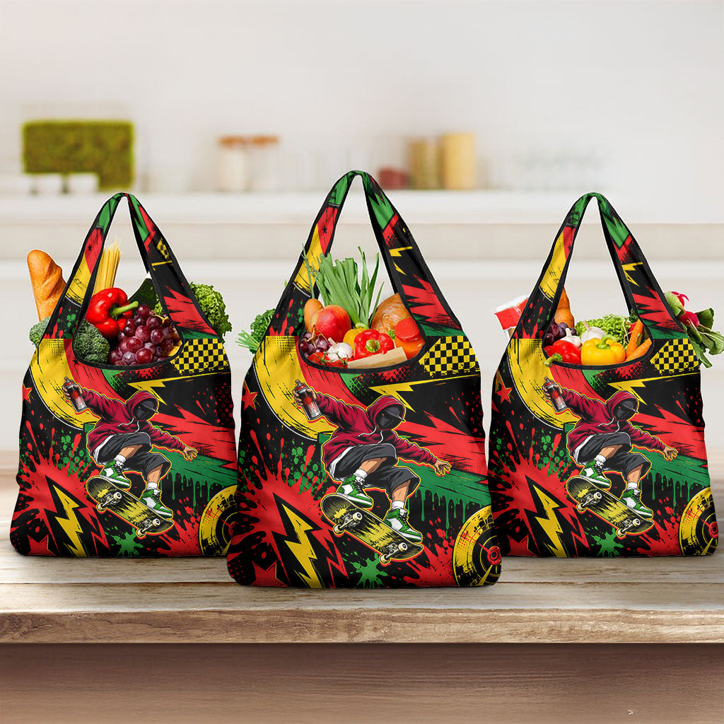 Skateboarder Spray Painter Grocery Bag Rasta Colors Graffiti Streetwear Pop Art Graphic