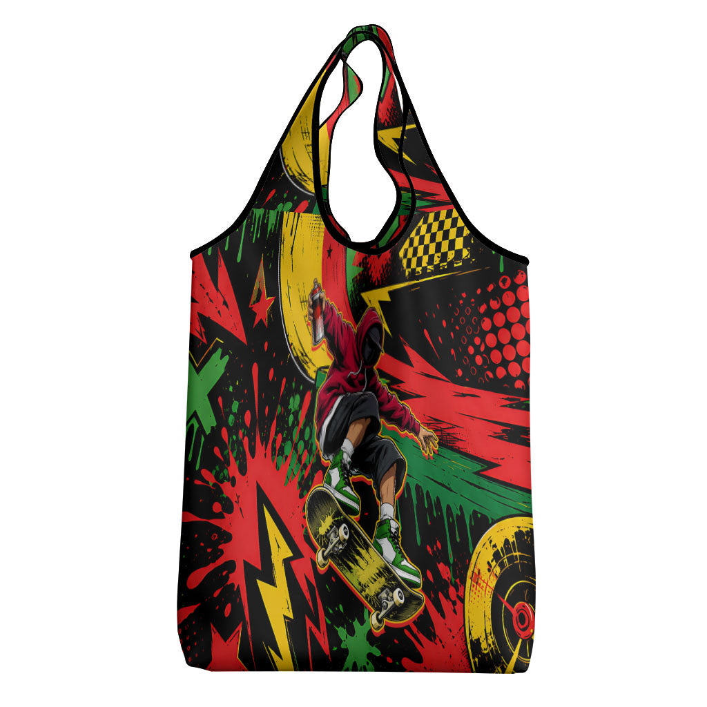 Skateboarder Spray Painter Grocery Bag Rasta Colors Graffiti Streetwear Pop Art Graphic
