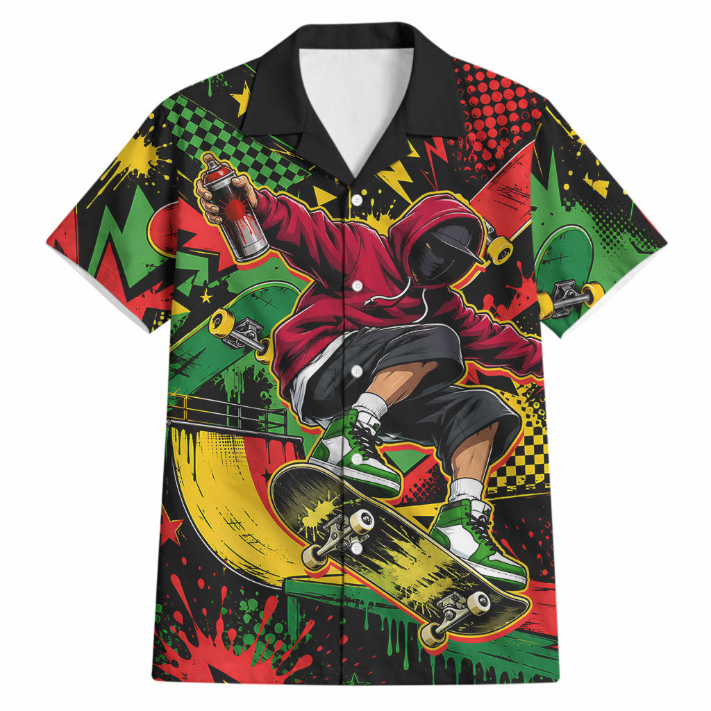Skateboarder Spray Painter Hawaiian Shirt Rasta Colors Graffiti Streetwear Pop Art Graphic