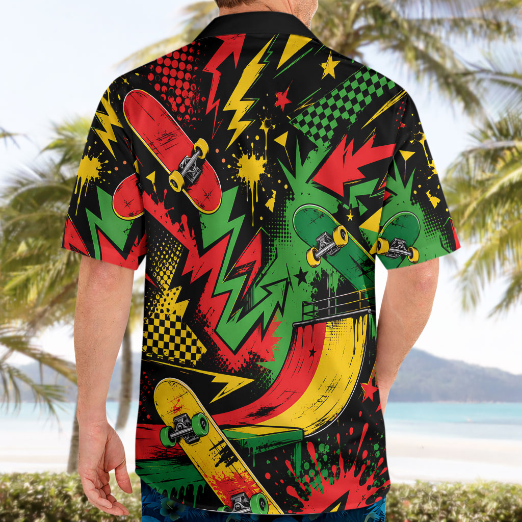 Skateboarder Spray Painter Hawaiian Shirt Rasta Colors Graffiti Streetwear Pop Art Graphic