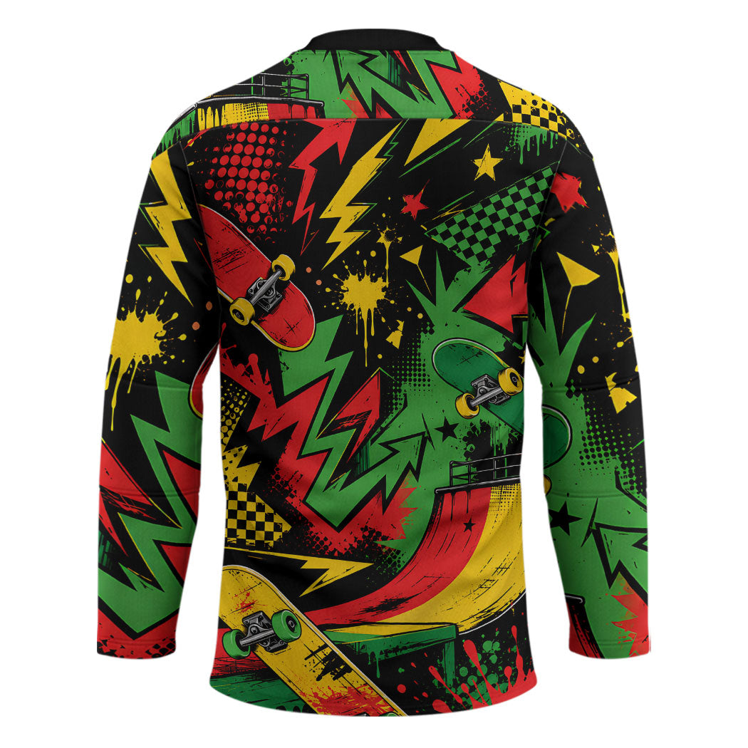 Skateboarder Spray Painter Hockey Jersey Rasta Colors Graffiti Streetwear Pop Art Graphic