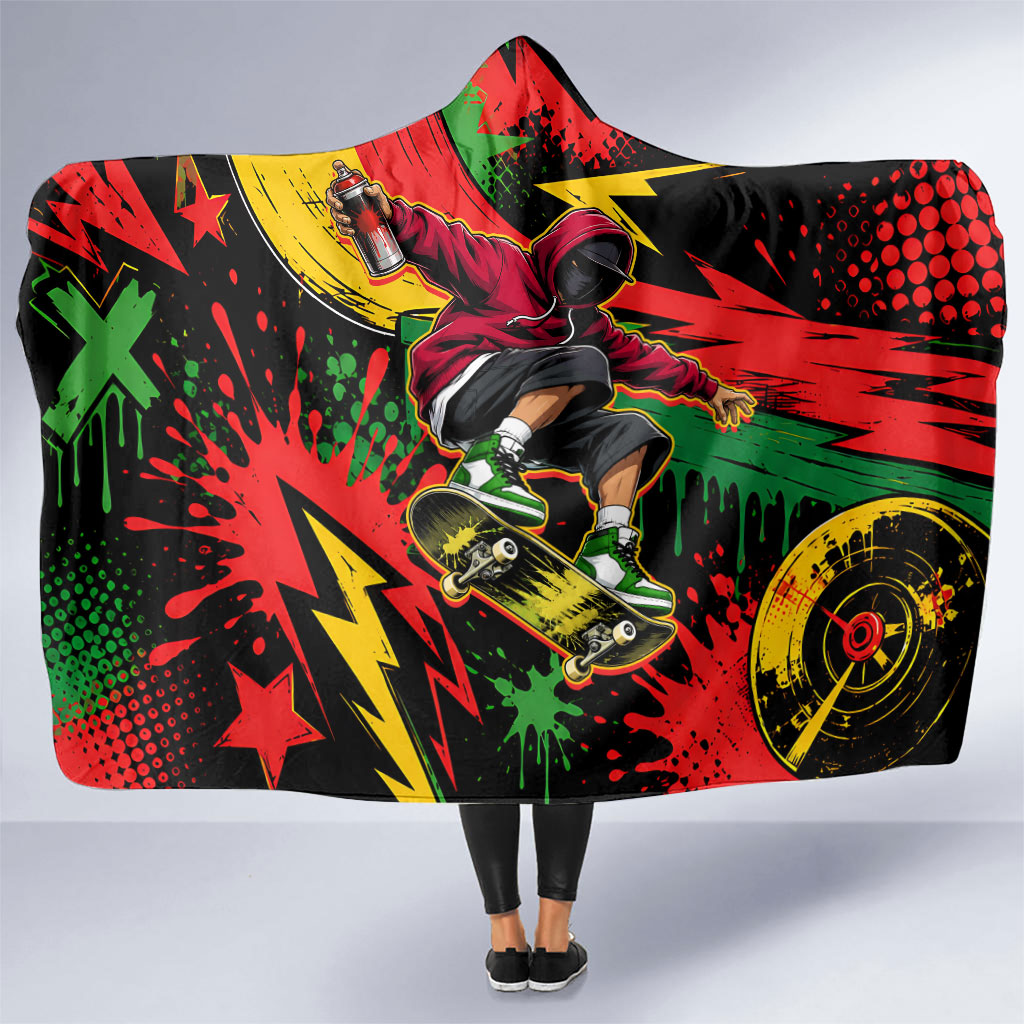Skateboarder Spray Painter Hooded Blanket Rasta Colors Graffiti Streetwear Pop Art Graphic