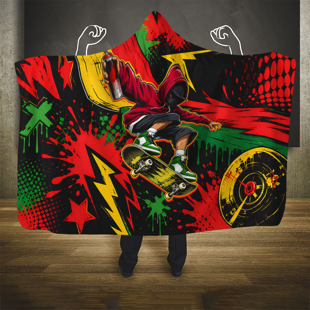 Skateboarder Spray Painter Hooded Blanket Rasta Colors Graffiti Streetwear Pop Art Graphic