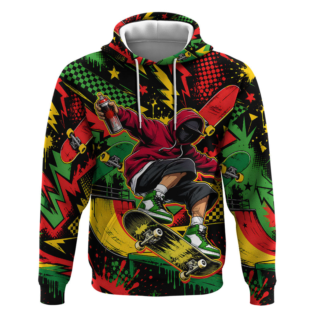 Skateboarder Spray Painter Hoodie Rasta Colors Graffiti Streetwear Pop Art Graphic