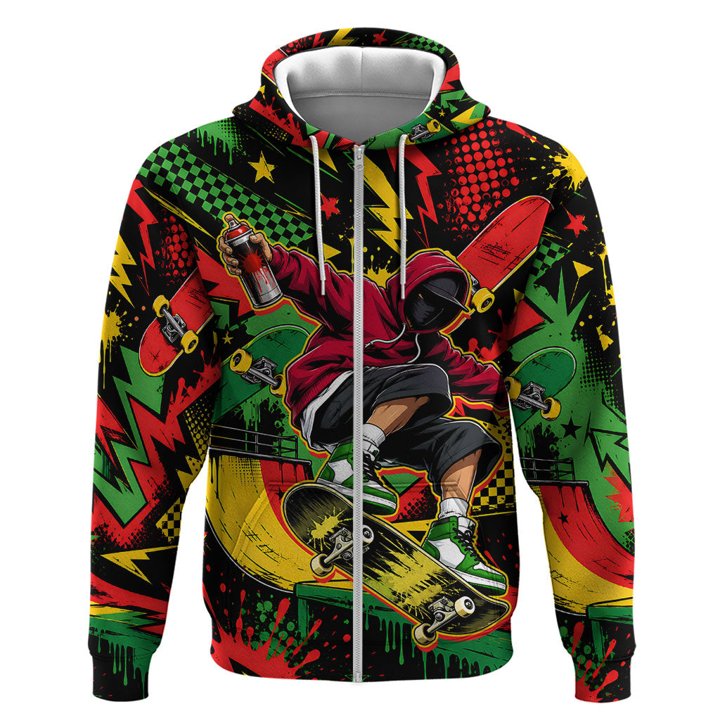Skateboarder Spray Painter Hoodie Rasta Colors Graffiti Streetwear Pop Art Graphic