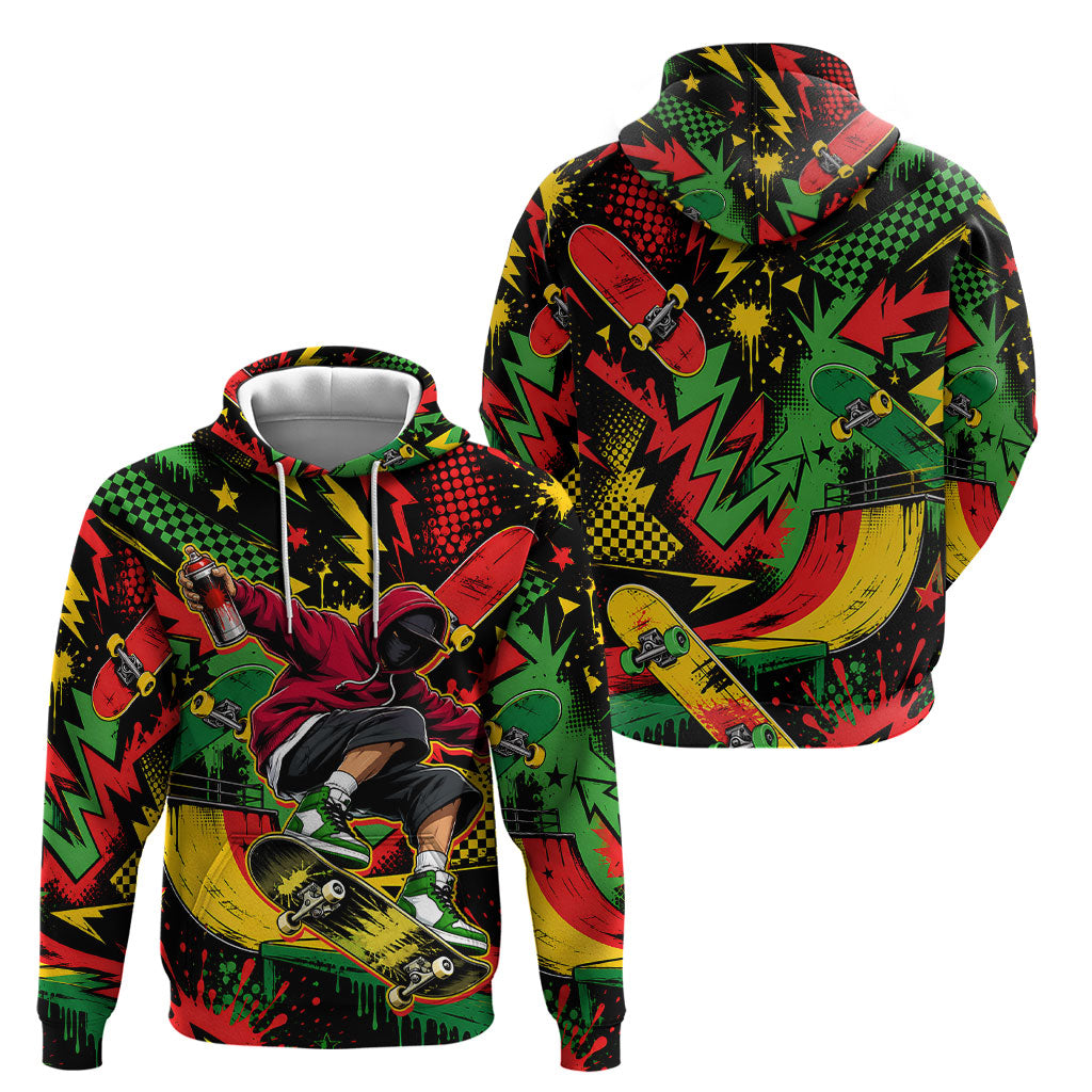 Skateboarder Spray Painter Hoodie Rasta Colors Graffiti Streetwear Pop Art Graphic