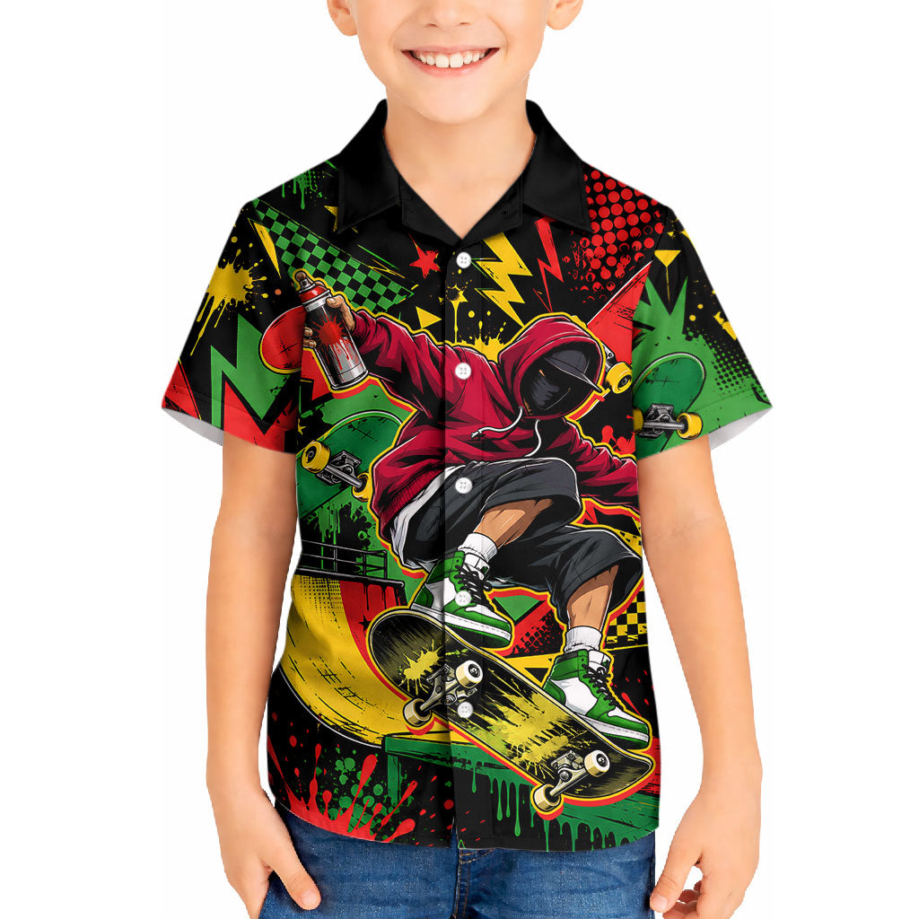 Skateboarder Spray Painter Kid Hawaiian Shirt Rasta Colors Graffiti Streetwear Pop Art Graphic