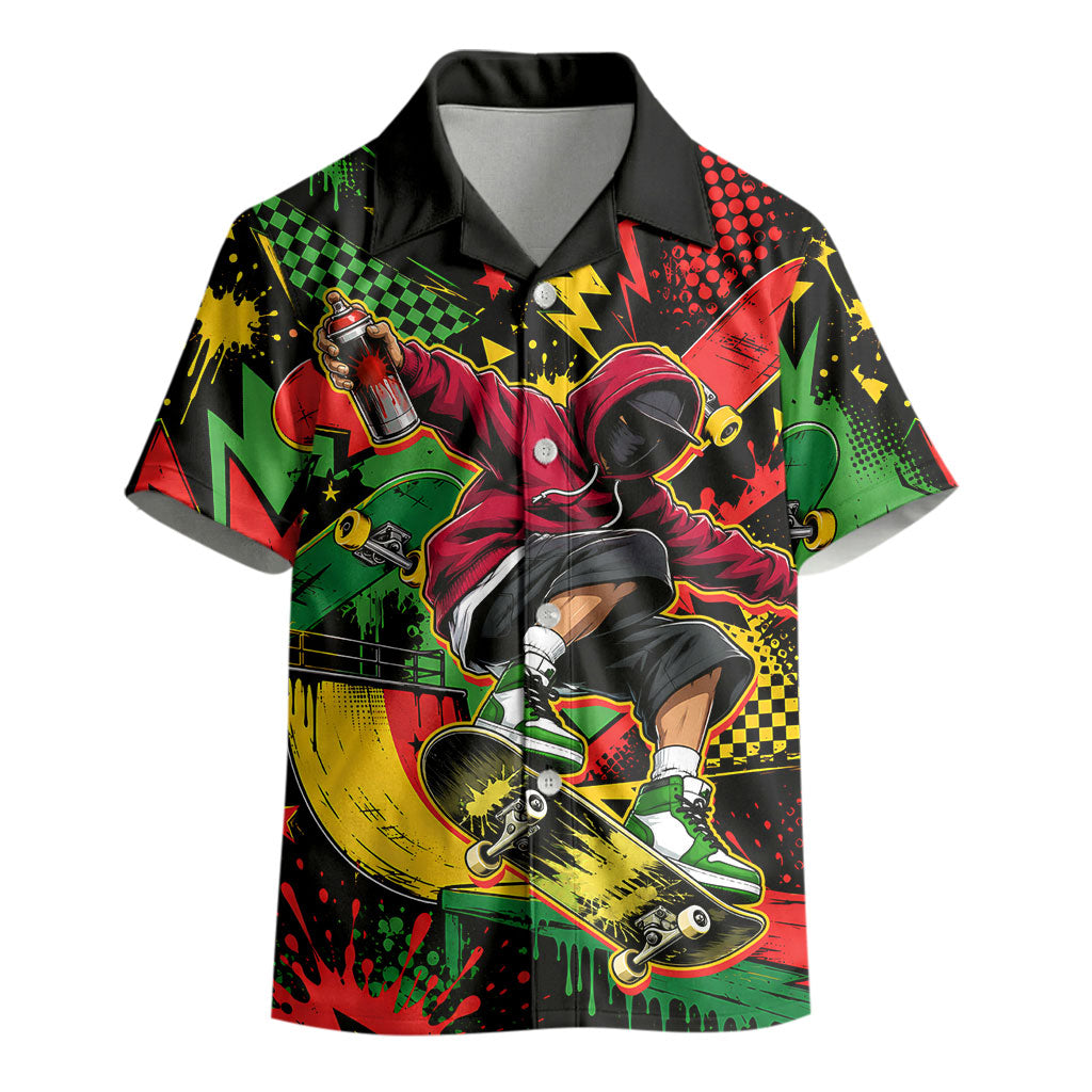 Skateboarder Spray Painter Kid Hawaiian Shirt Rasta Colors Graffiti Streetwear Pop Art Graphic