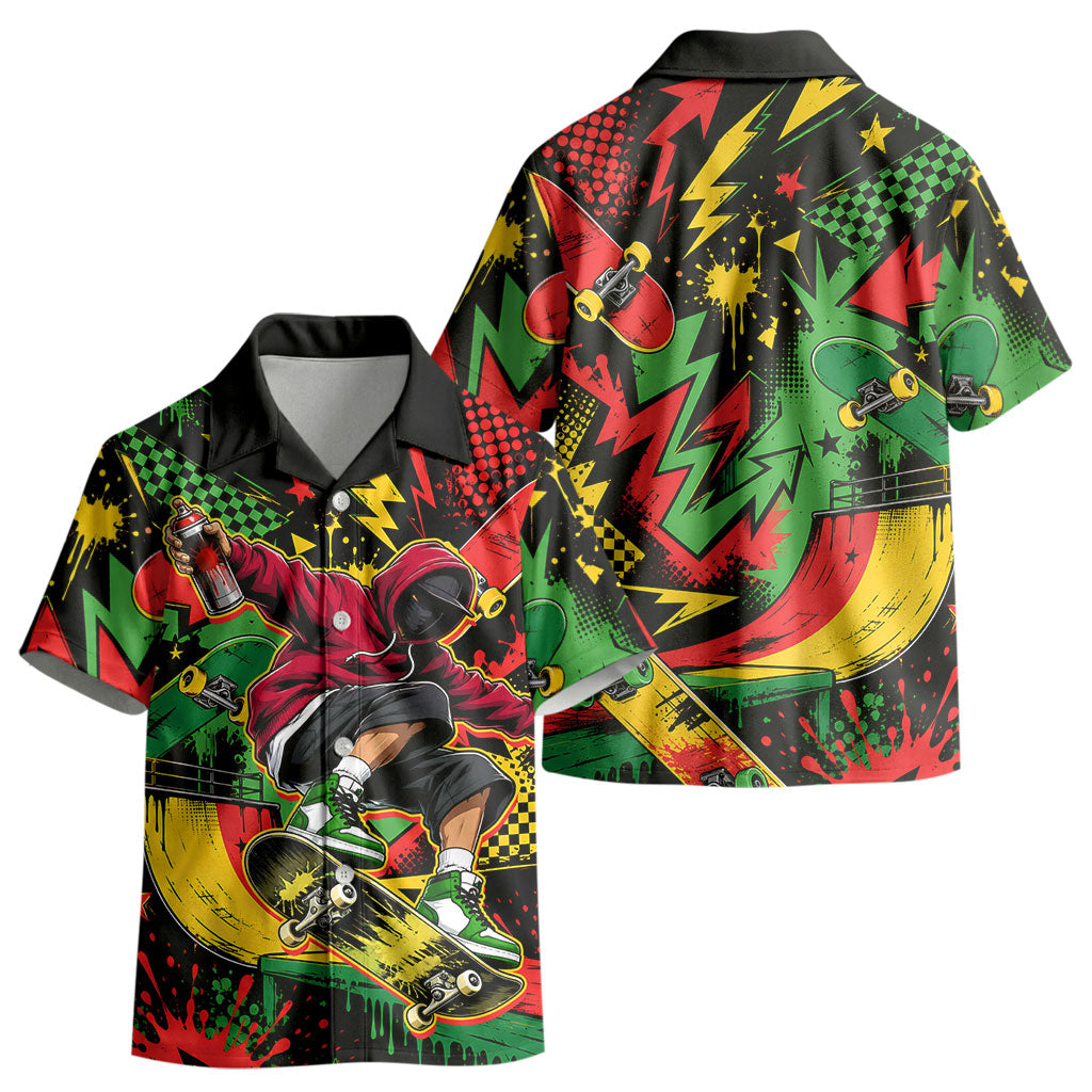 Skateboarder Spray Painter Kid Hawaiian Shirt Rasta Colors Graffiti Streetwear Pop Art Graphic