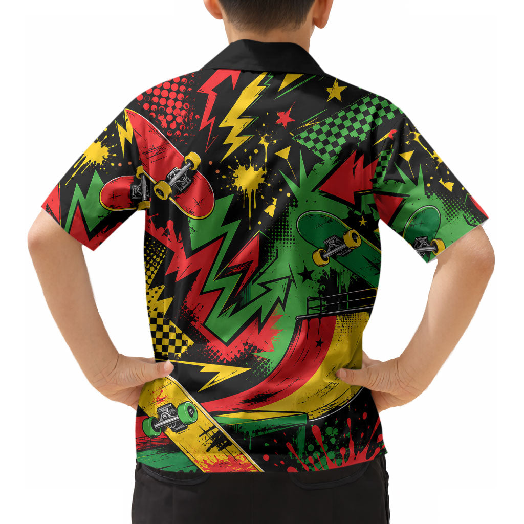 Skateboarder Spray Painter Kid Hawaiian Shirt Rasta Colors Graffiti Streetwear Pop Art Graphic
