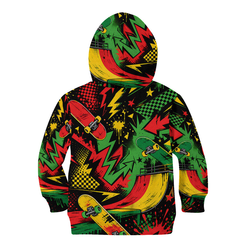 Skateboarder Spray Painter Kid Hoodie Rasta Colors Graffiti Streetwear Pop Art Graphic