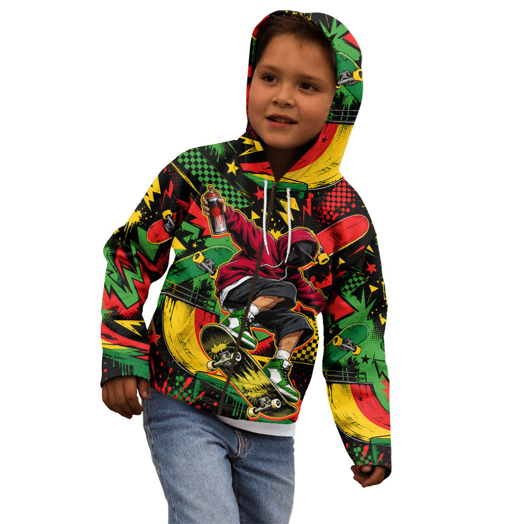 Skateboarder Spray Painter Kid Hoodie Rasta Colors Graffiti Streetwear Pop Art Graphic