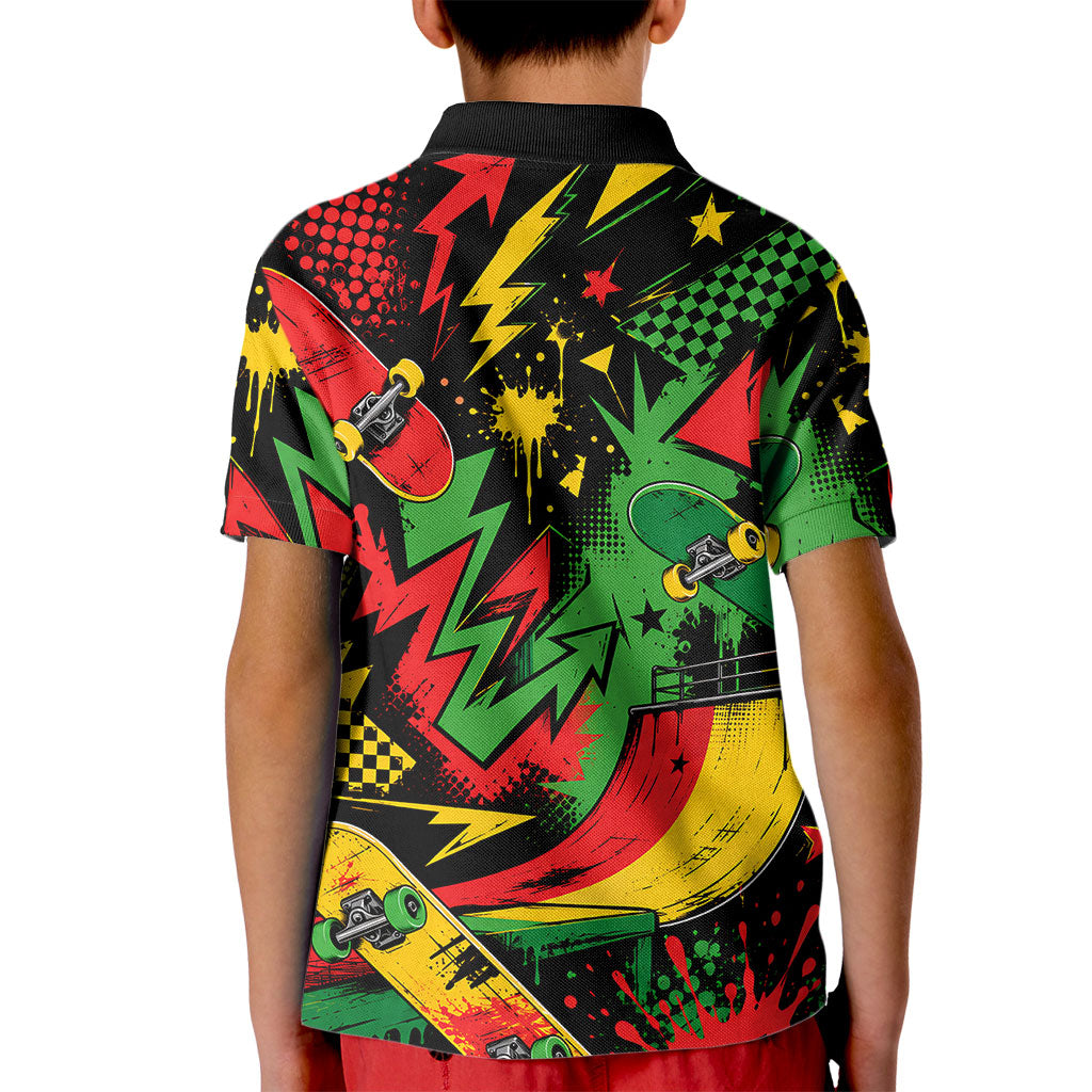 Skateboarder Spray Painter Kid Polo Shirt Rasta Colors Graffiti Streetwear Pop Art Graphic