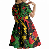 Skateboarder Spray Painter Kid Short Sleeve Dress Rasta Colors Graffiti Streetwear Pop Art Graphic