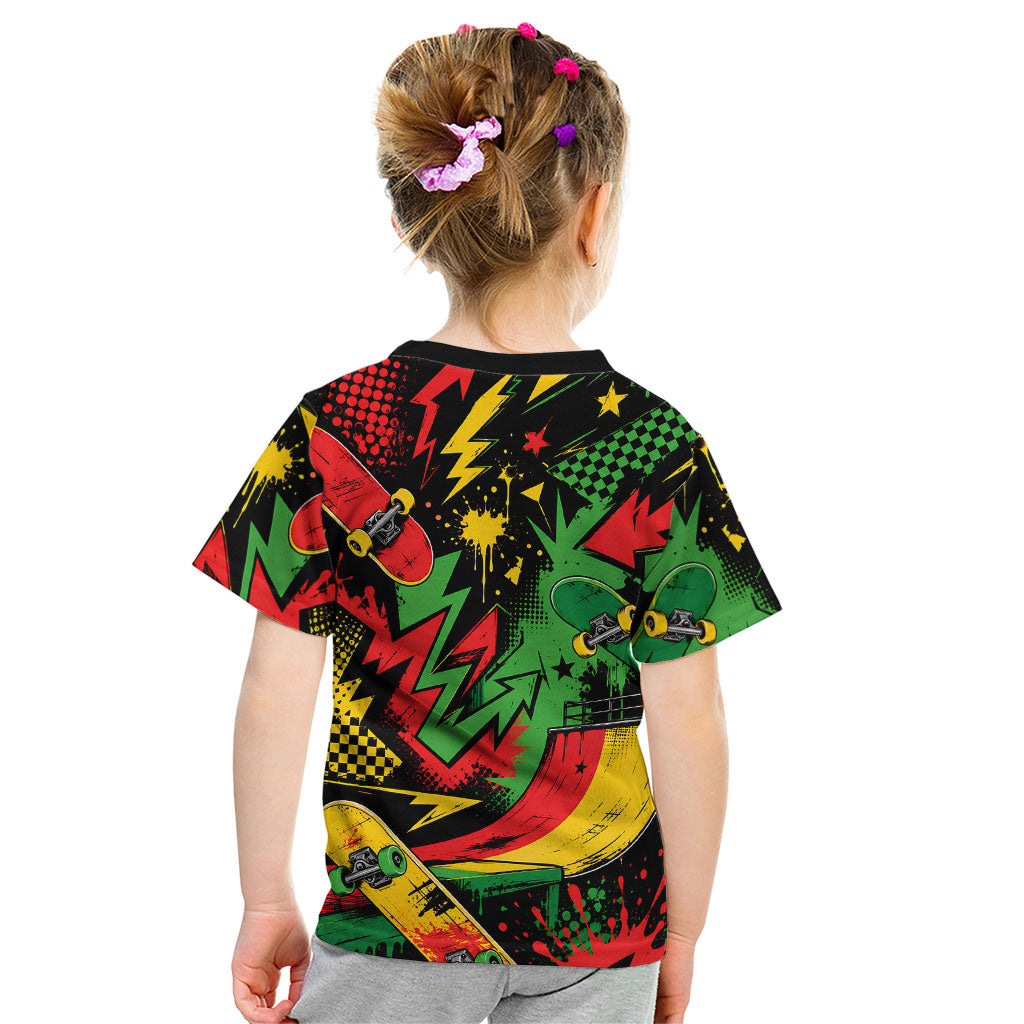 Skateboarder Spray Painter Kid T Shirt Rasta Colors Graffiti Streetwear Pop Art Graphic