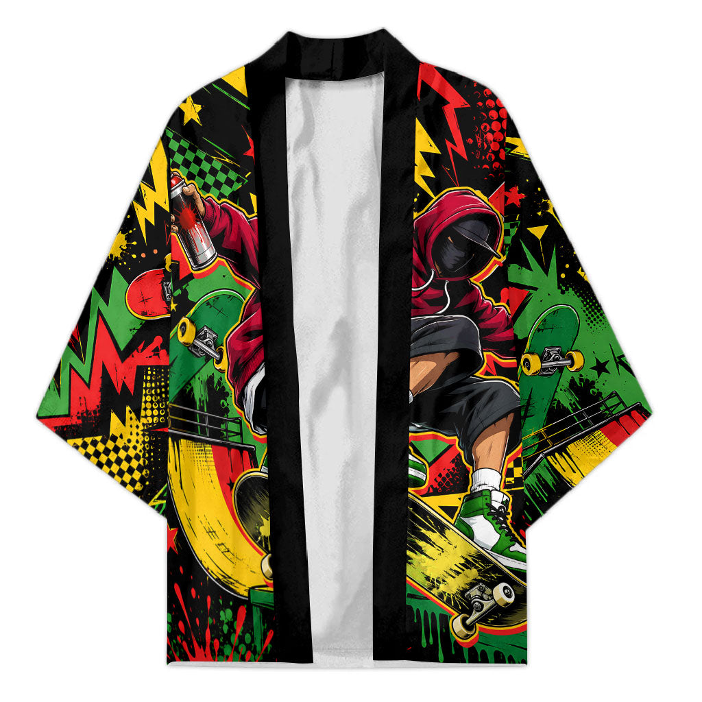 Skateboarder Spray Painter Kimono Rasta Colors Graffiti Streetwear Pop Art Graphic