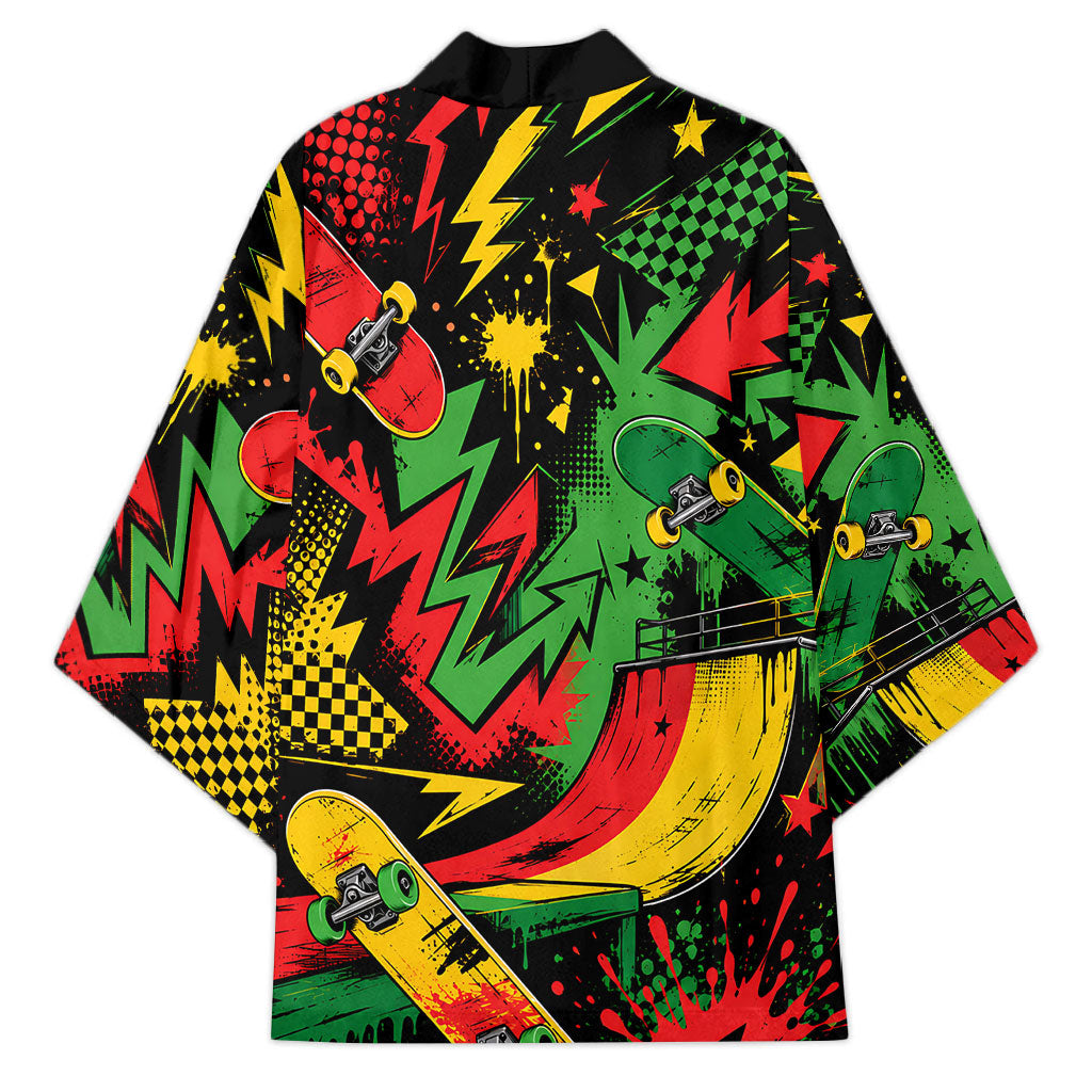 Skateboarder Spray Painter Kimono Rasta Colors Graffiti Streetwear Pop Art Graphic
