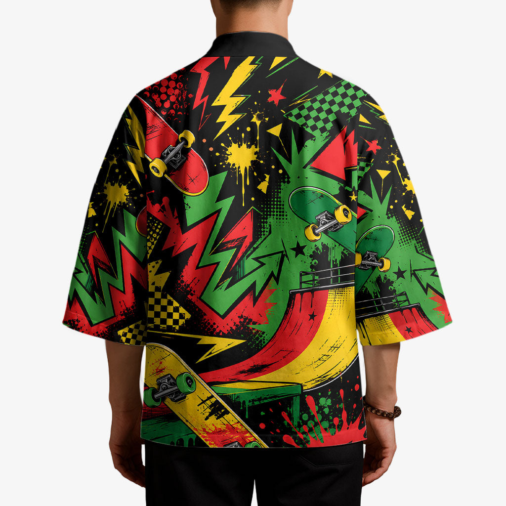 Skateboarder Spray Painter Kimono Rasta Colors Graffiti Streetwear Pop Art Graphic