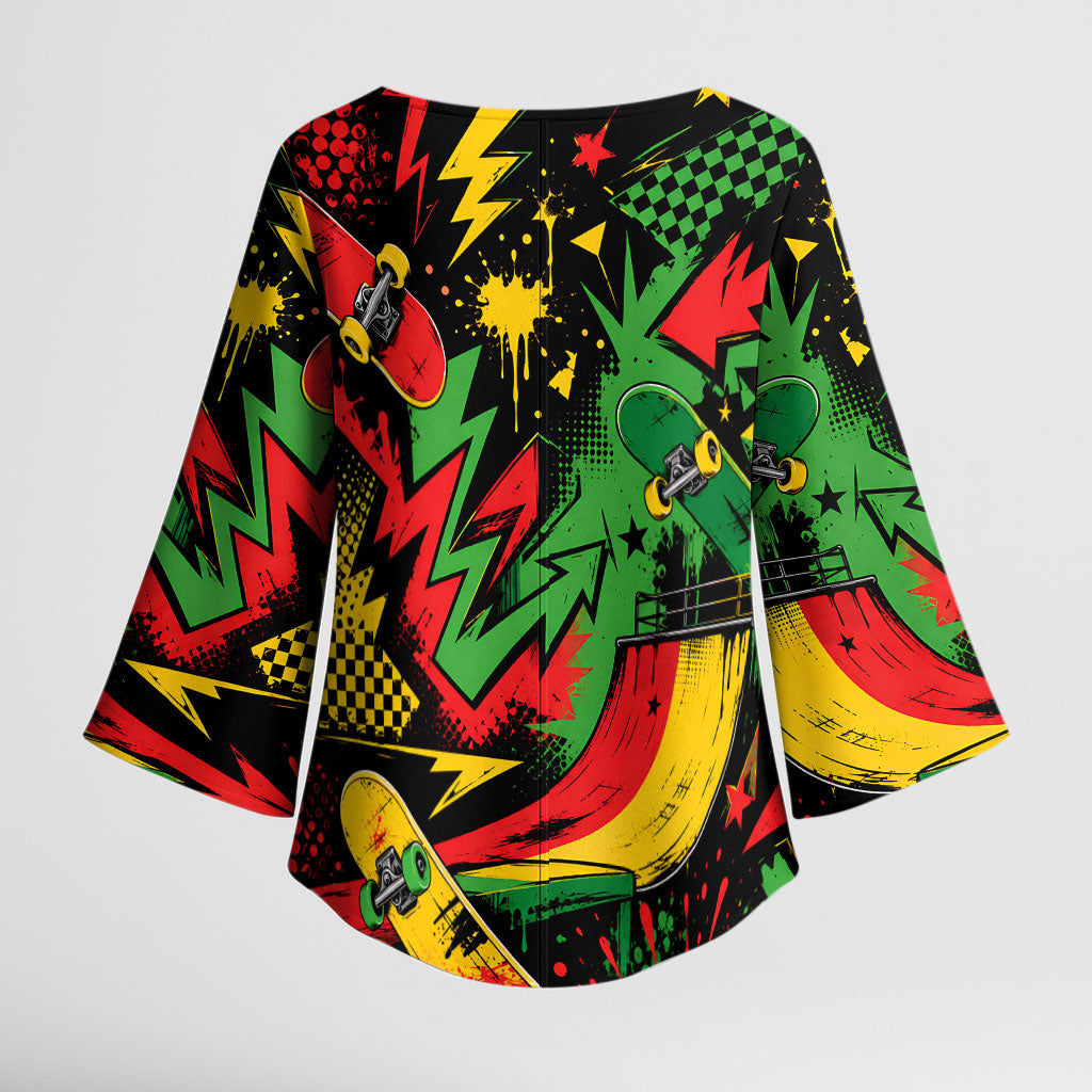 Skateboarder Spray Painter Kimono Sleeve Blouse Rasta Colors Graffiti Streetwear Pop Art Graphic
