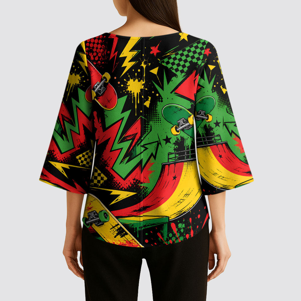 Skateboarder Spray Painter Kimono Sleeve Blouse Rasta Colors Graffiti Streetwear Pop Art Graphic