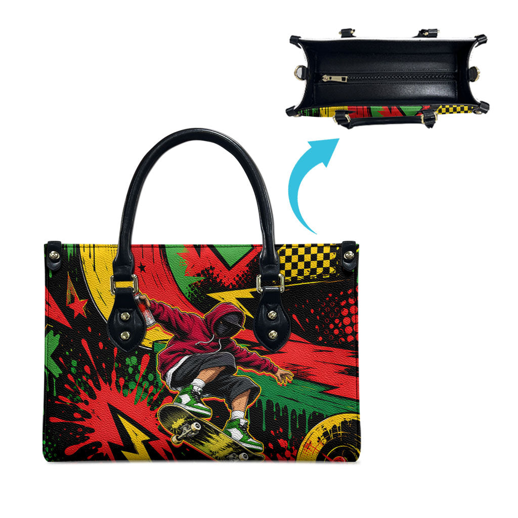 Skateboarder Spray Painter Leather Bag Rasta Colors Graffiti Streetwear Pop Art Graphic