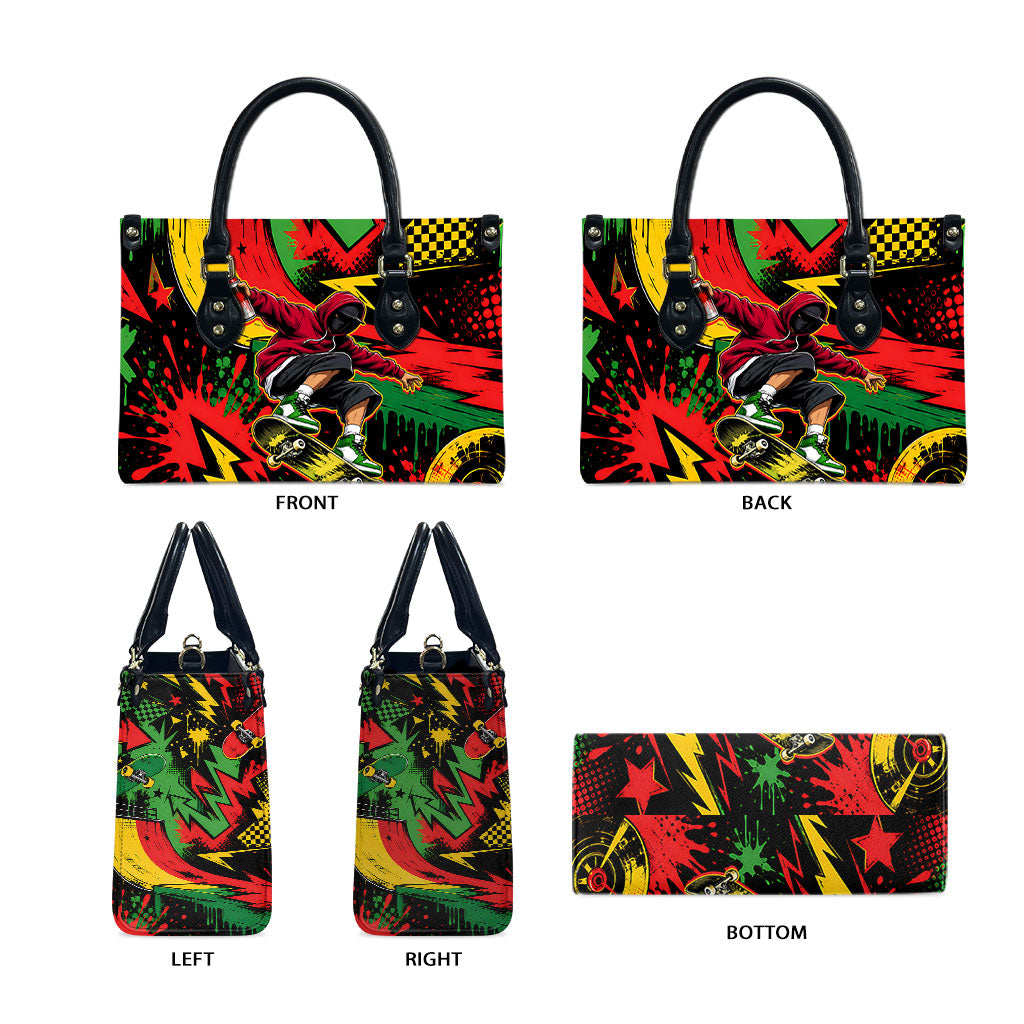 Skateboarder Spray Painter Leather Bag Rasta Colors Graffiti Streetwear Pop Art Graphic