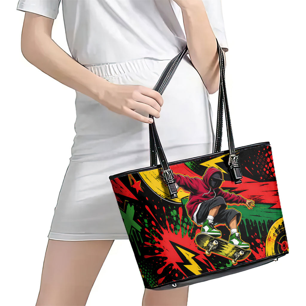 Skateboarder Spray Painter Leather Tote Bag Rasta Colors Graffiti Streetwear Pop Art Graphic