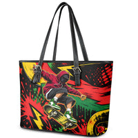 Skateboarder Spray Painter Leather Tote Bag Rasta Colors Graffiti Streetwear Pop Art Graphic