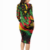 Skateboarder Spray Painter Long Sleeve Bodycon Dress Rasta Colors Graffiti Streetwear Pop Art Graphic