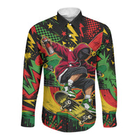 Skateboarder Spray Painter Long Sleeve Button Shirt Rasta Colors Graffiti Streetwear Pop Art Graphic